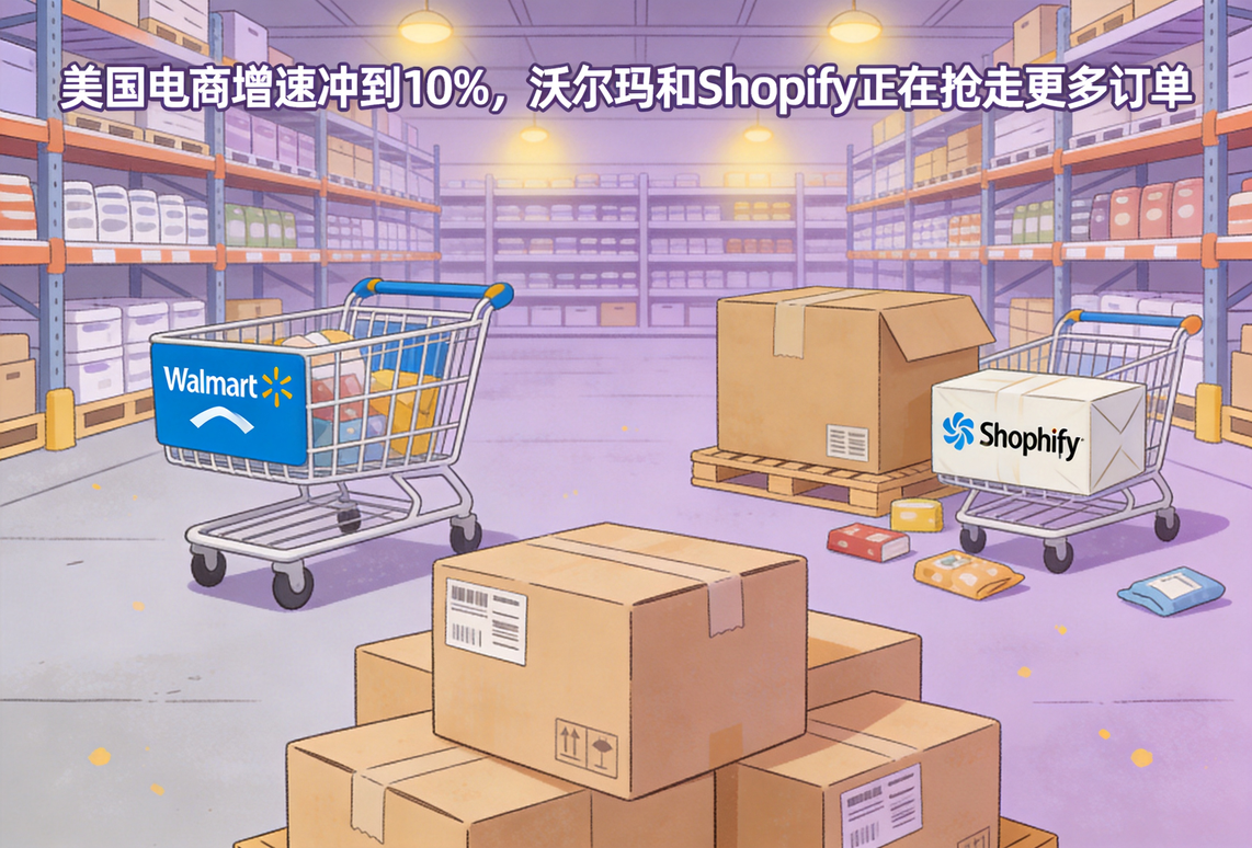 美国电商增速冲到10%，沃尔玛和Shopify正在抢走更多订单