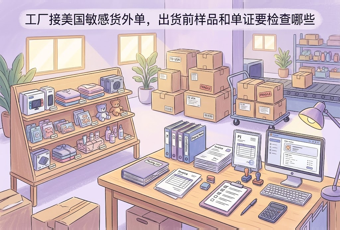 工厂接美国敏感货外单，出货前样品和单证要检查哪些